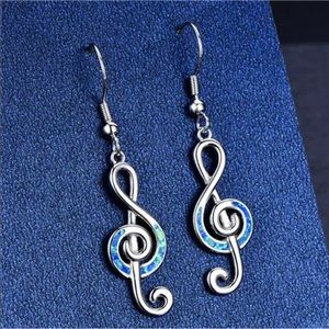 925 Silver Note Blue Fire Opal Charm Earrings
